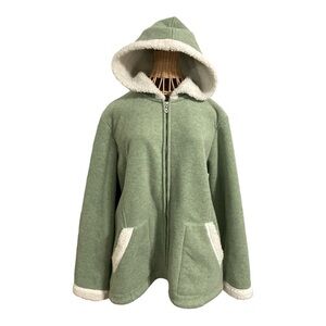Denim & Co. Zip Front Fleece Jacket with Hood and Sherpa Lining Size L